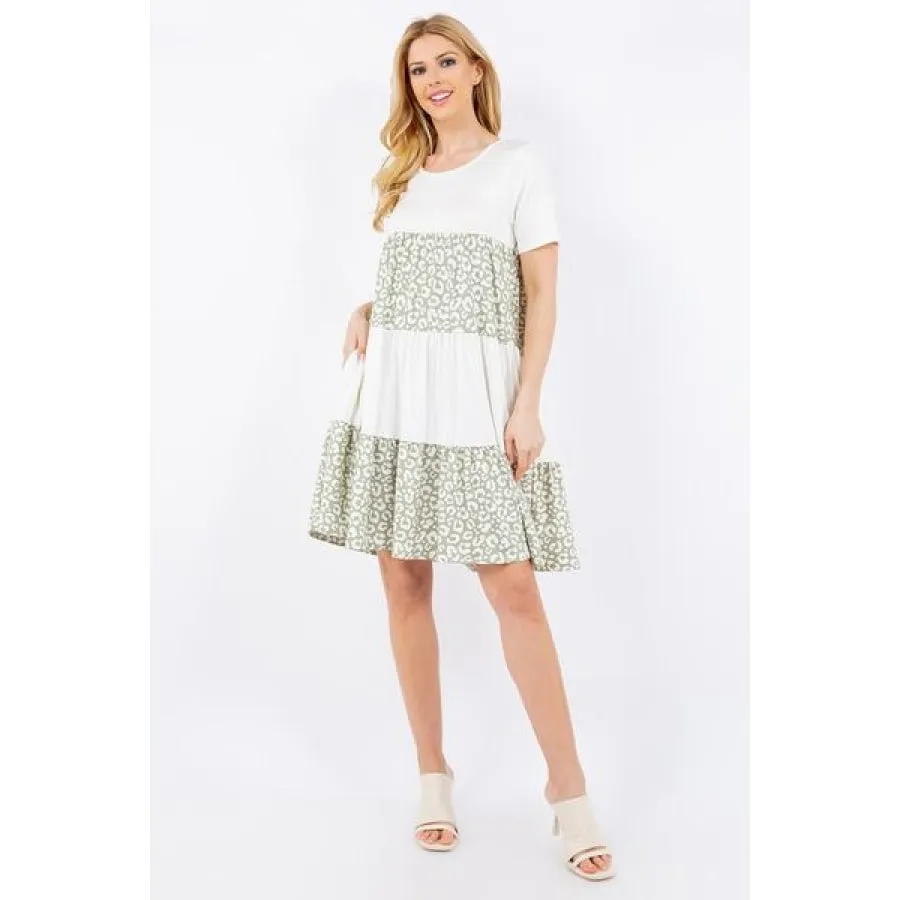 Celeste Full Size Leopard Round Neck Short Sleeve Dress Plus Size