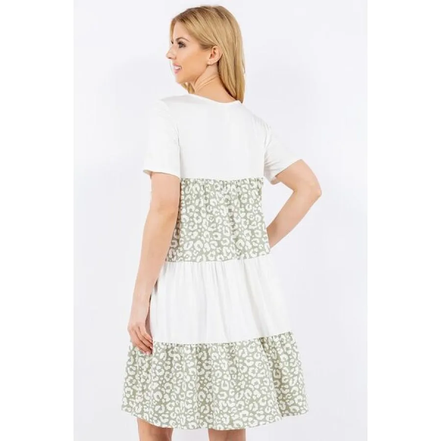 Celeste Full Size Leopard Round Neck Short Sleeve Dress Plus Size