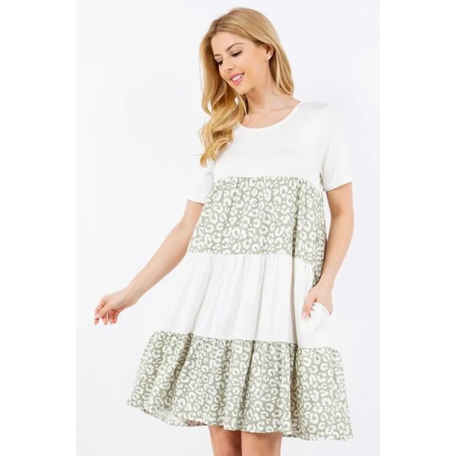 Celeste Full Size Leopard Round Neck Short Sleeve Dress Plus Size