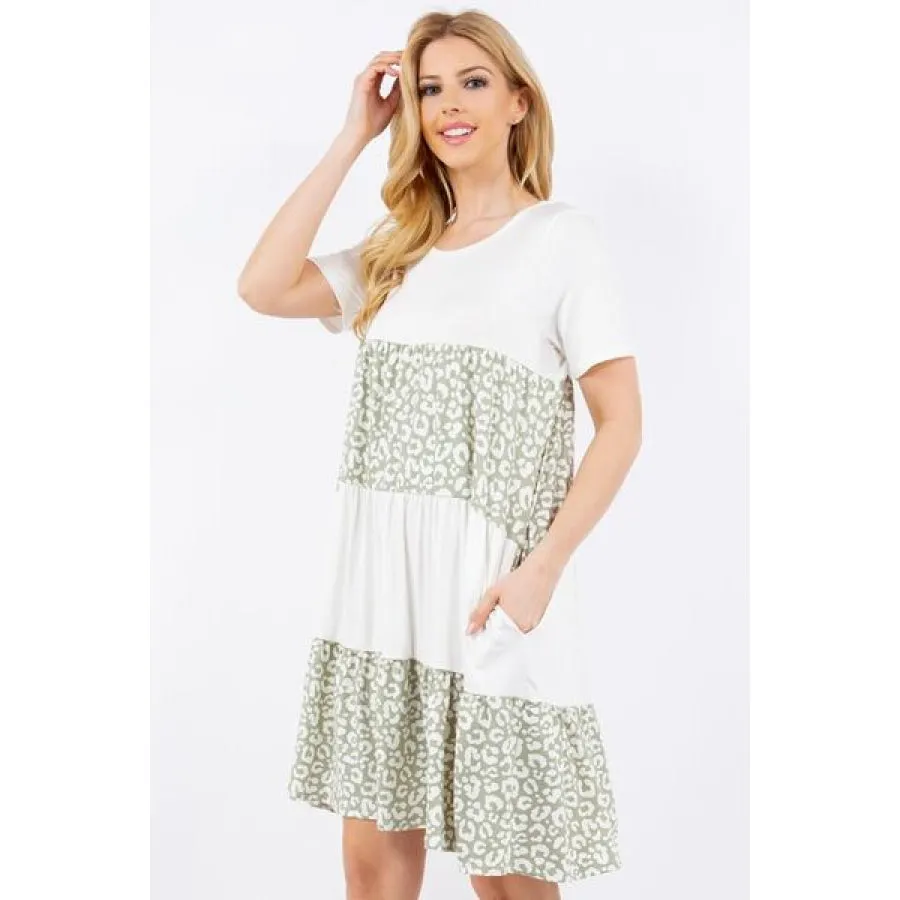 Celeste Full Size Leopard Round Neck Short Sleeve Dress Plus Size