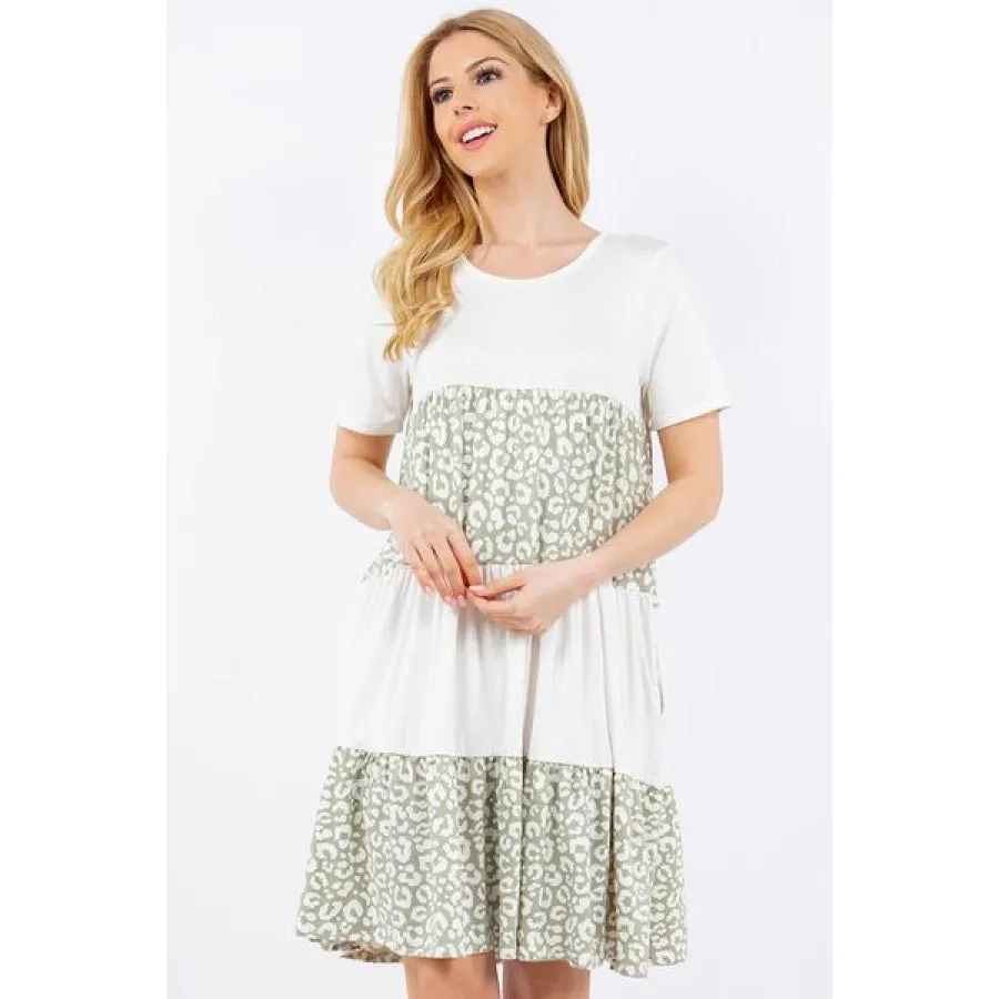 Celeste Full Size Leopard Round Neck Short Sleeve Dress Plus Size