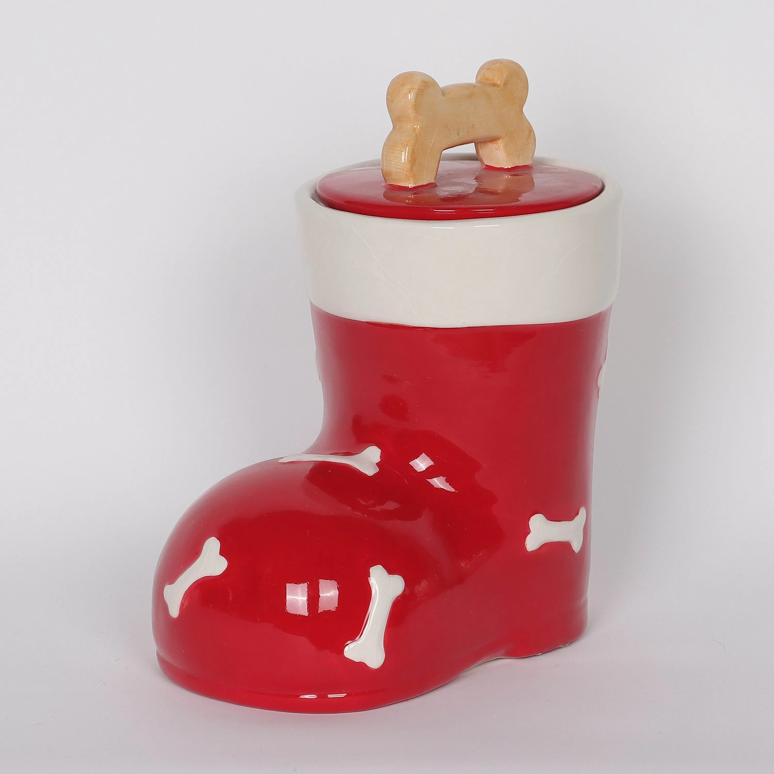 Christmas Ceramic Dog Bone Boots Jar with Lid