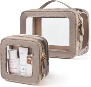 Clear Cosmetic Bag Set for Women Makeup Bag with Handle, TSA Travel Toiletry Bag Transparent Cosmetic Case Portable Make Up Organizer Bag for Essentials (Stone, Mini S)