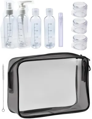 Clear Travel Toiletry Bag TSA Approved Toiletry Cosmetic Bags Men Women & Travel Bottles set for Toiletries TSA Approved Travel Bottle 3.4 oz Leak Proof Refillable & Travel Containers for Toiletries
