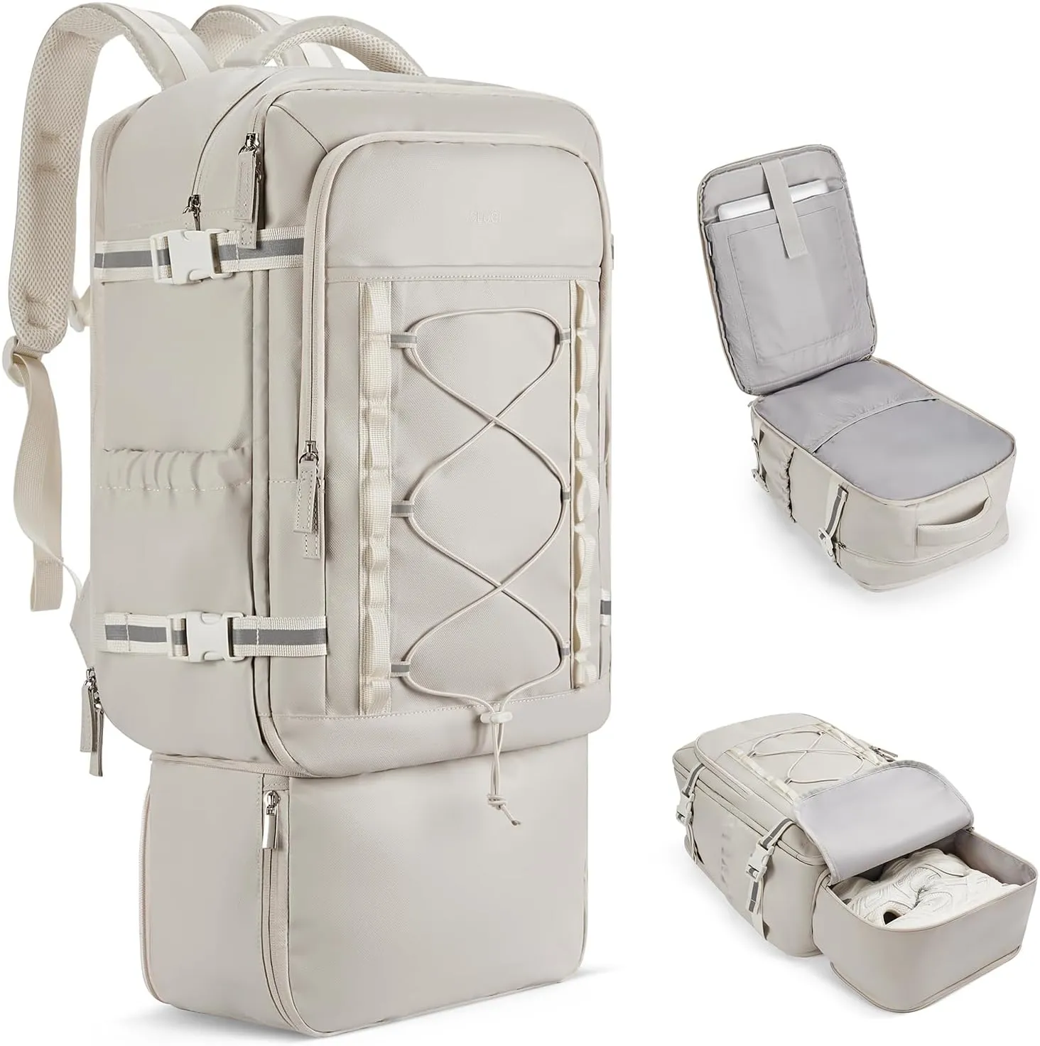 CLUCI Travel Backpack 30L, Waterproof Laptop Backpack Fits 17.3 Inch Laptop, Carry On Backpack with shoe compartment, Durable Expandable Gym Backpack, Large Hiking Backpack for Men WomenWhite