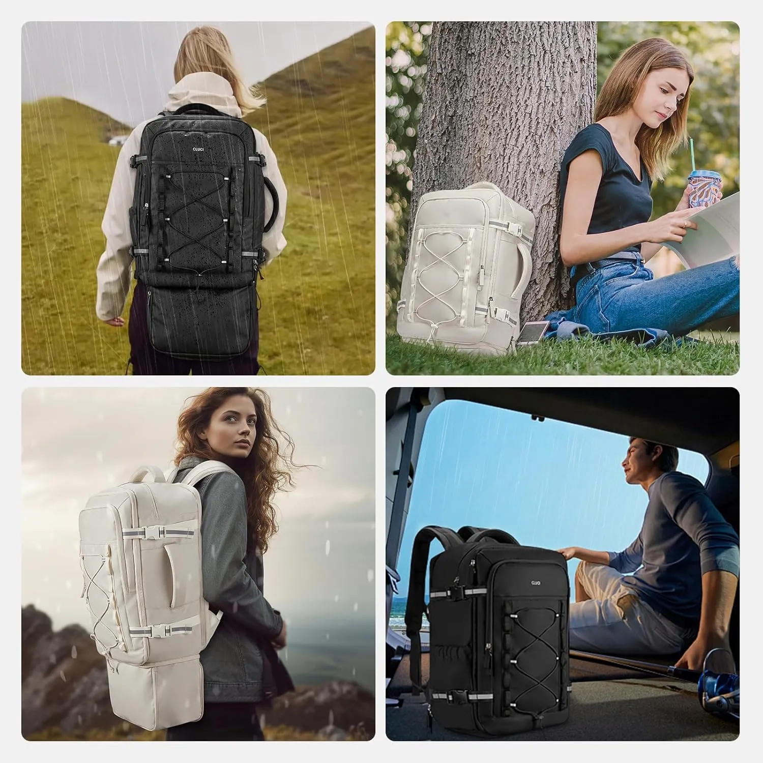 CLUCI Travel Backpack 30L, Waterproof Laptop Backpack Fits 17.3 Inch Laptop, Carry On Backpack with shoe compartment, Durable Expandable Gym Backpack, Large Hiking Backpack for Men WomenWhite