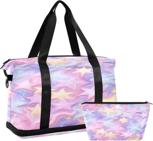 Colorful Cute Stars Sports Gym Bag with Waterproof Dry Wet Pocket, Travel Duffel Bag for Women MenWorkout Bag Fits Yoga, Swimming