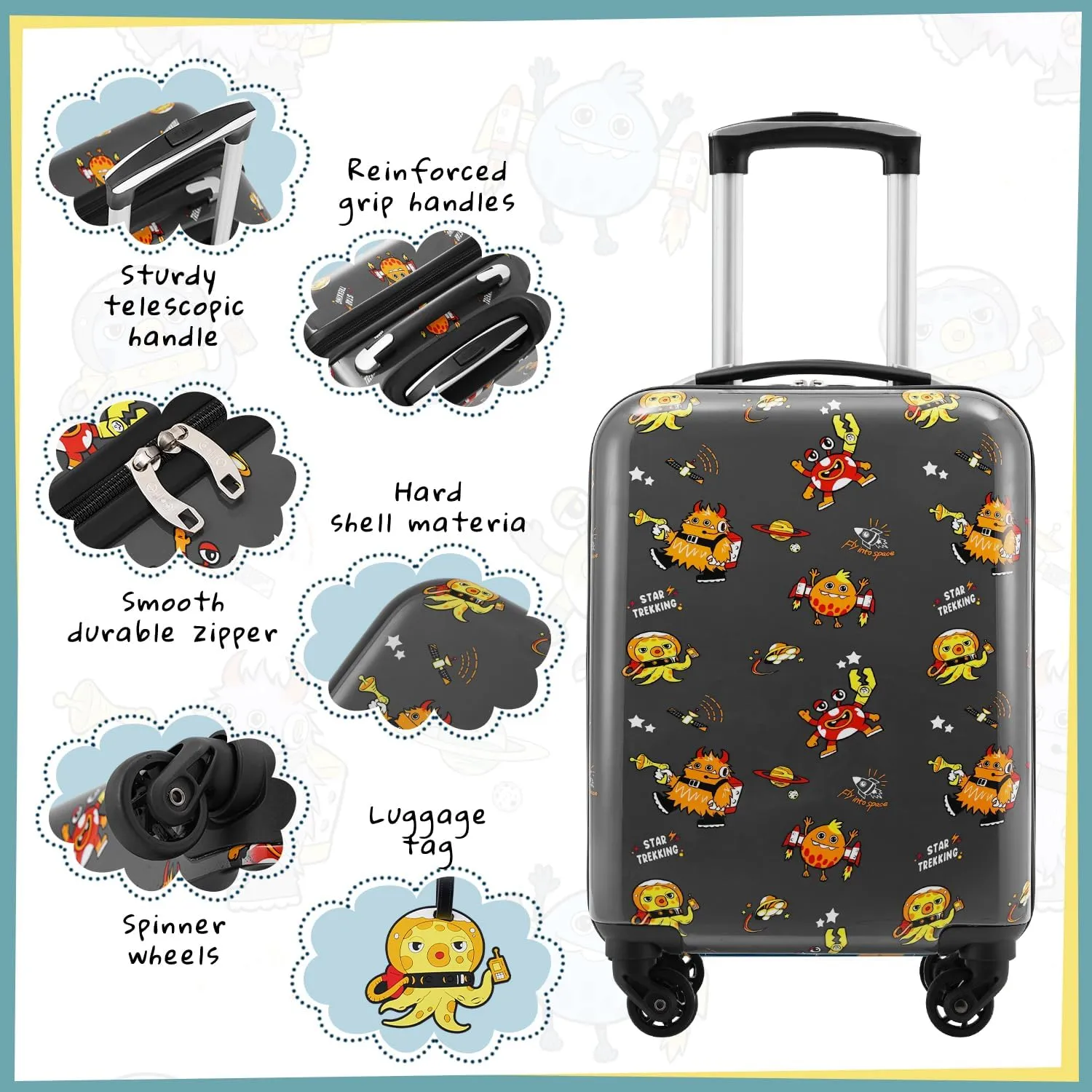 Coolife Kids Luggage Set 5 Piece Suitcase Set 16 Carry on Hardside Spinner Toddler Luggage Travel Rolling Luggage Girls Boys