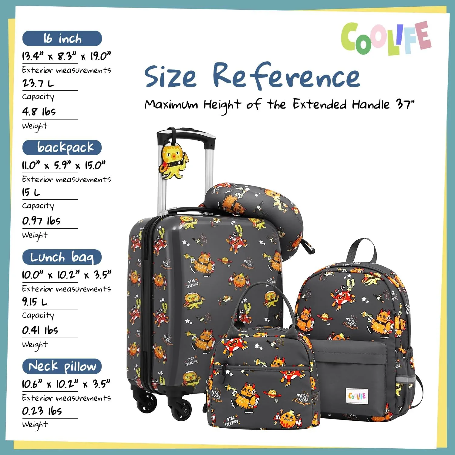 Coolife Kids Luggage Set 5 Piece Suitcase Set 16 Carry on Hardside Spinner Toddler Luggage Travel Rolling Luggage Girls Boys