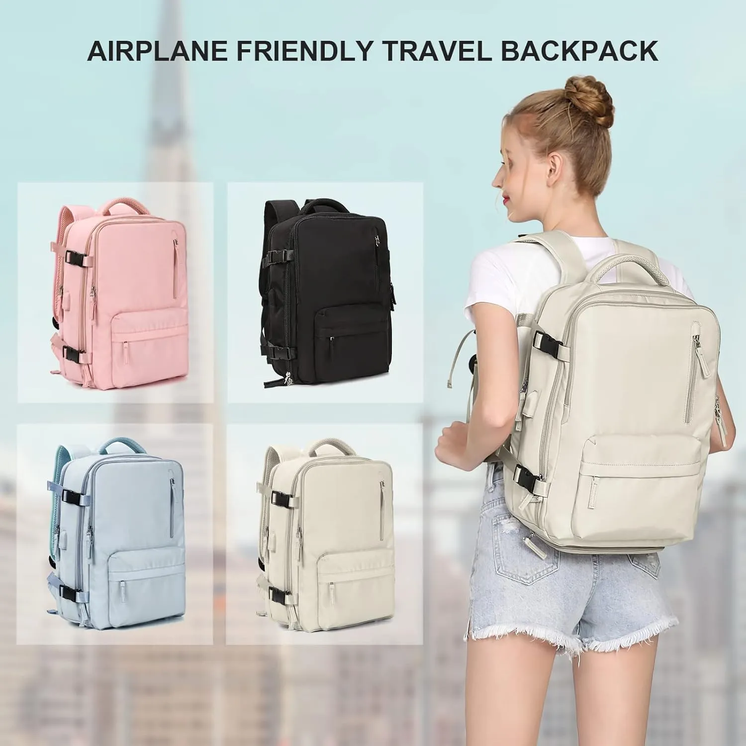 coowoz Travel Backpack For Women Men Airline Approved,Carry On Backpack,Large Hiking, Waterproof Outdoor Sports Rucksack Casual Daypack Fit 15.6 Inch Laptop Backpack College Backpack(Beige)