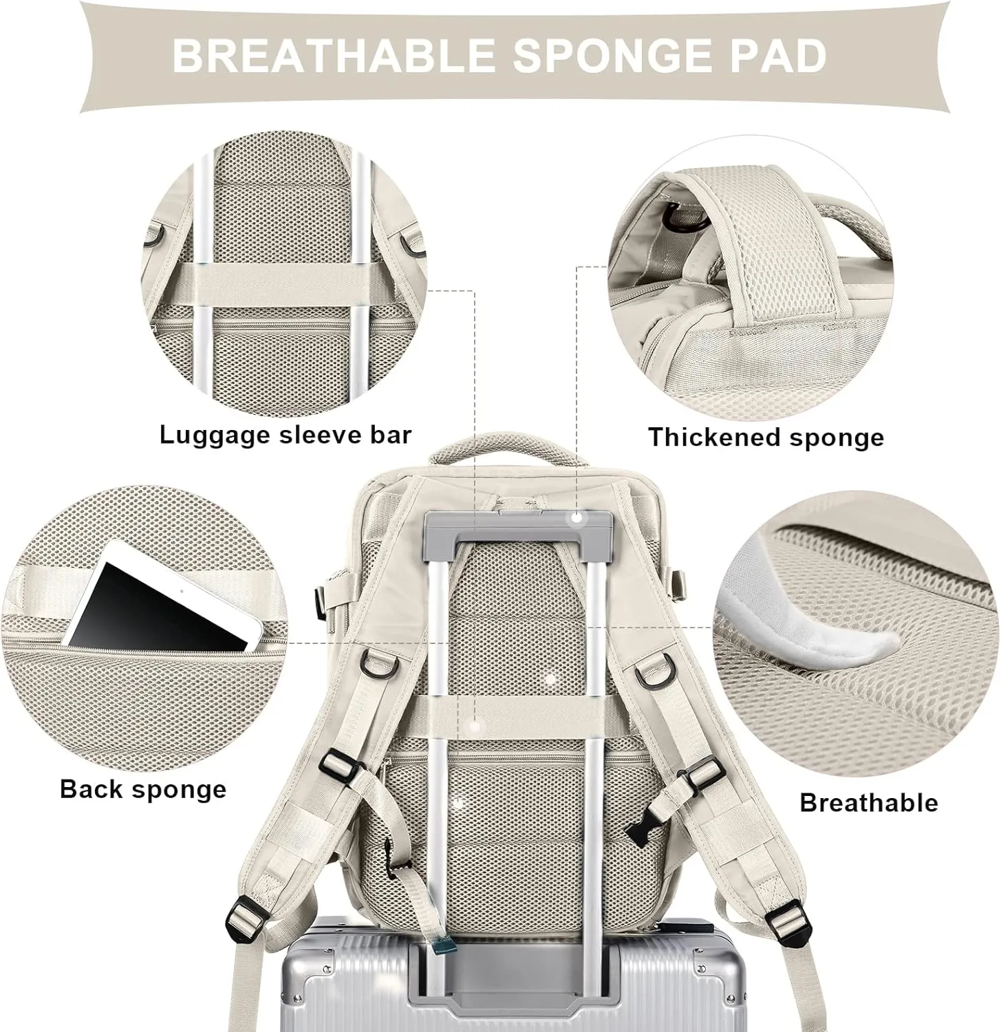 coowoz Travel Backpack For Women Men Airline Approved,Carry On Backpack,Large Hiking, Waterproof Outdoor Sports Rucksack Casual Daypack Fit 15.6 Inch Laptop Backpack College Backpack(Beige)