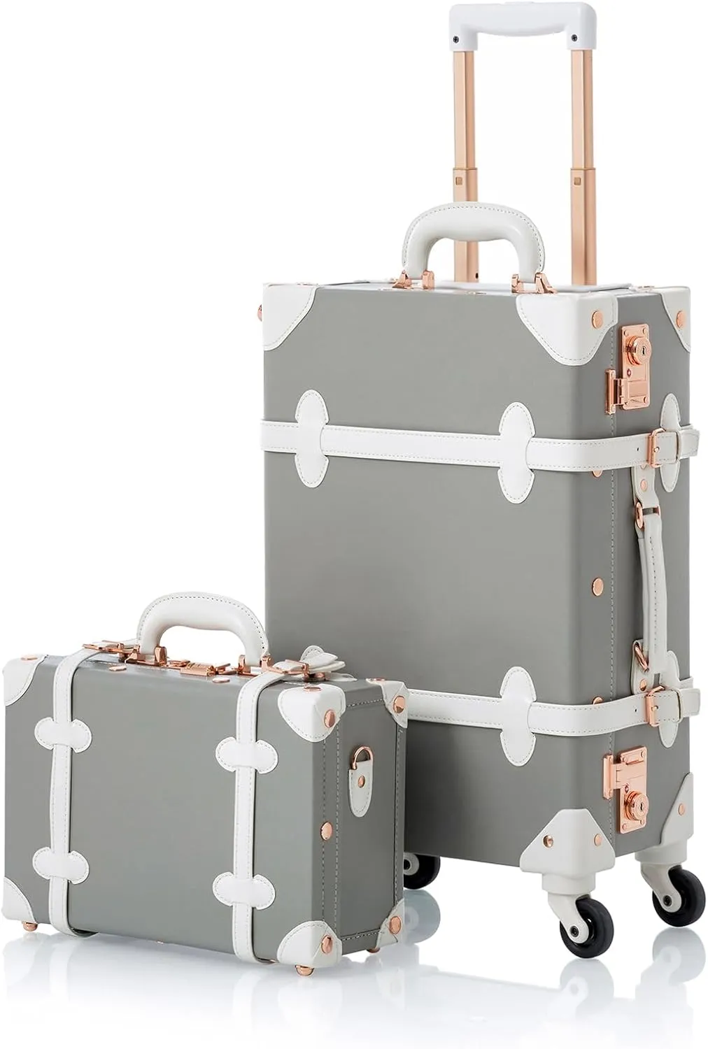 COTRUNKAGE Vintage Suitcase Set 2 Piece Retro Carry On Luggage with Spinner Wheels for Women, Light grey