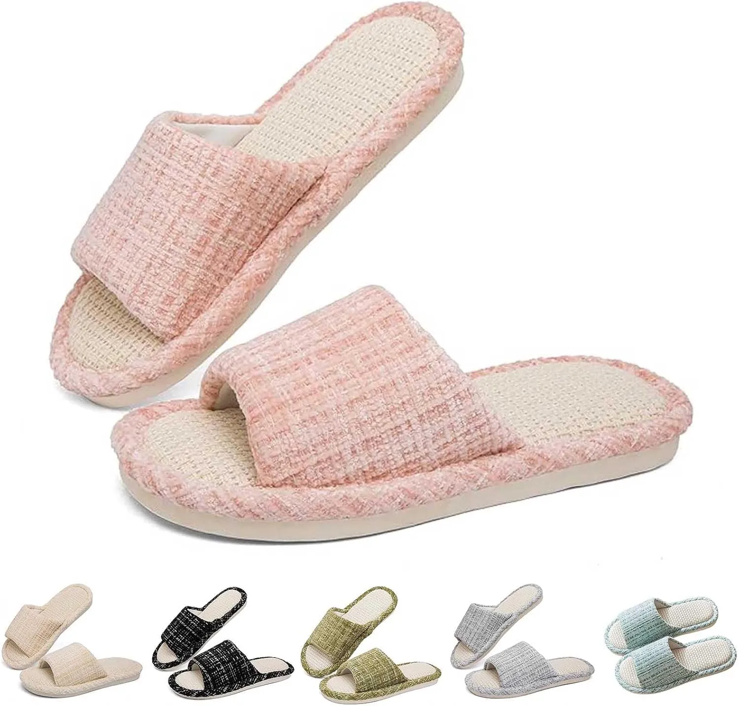 Couples Fashion Open Toe Cloth Mute Slippers Men's and Women's Linen Home Shoes Women Bed Slippers Size 11