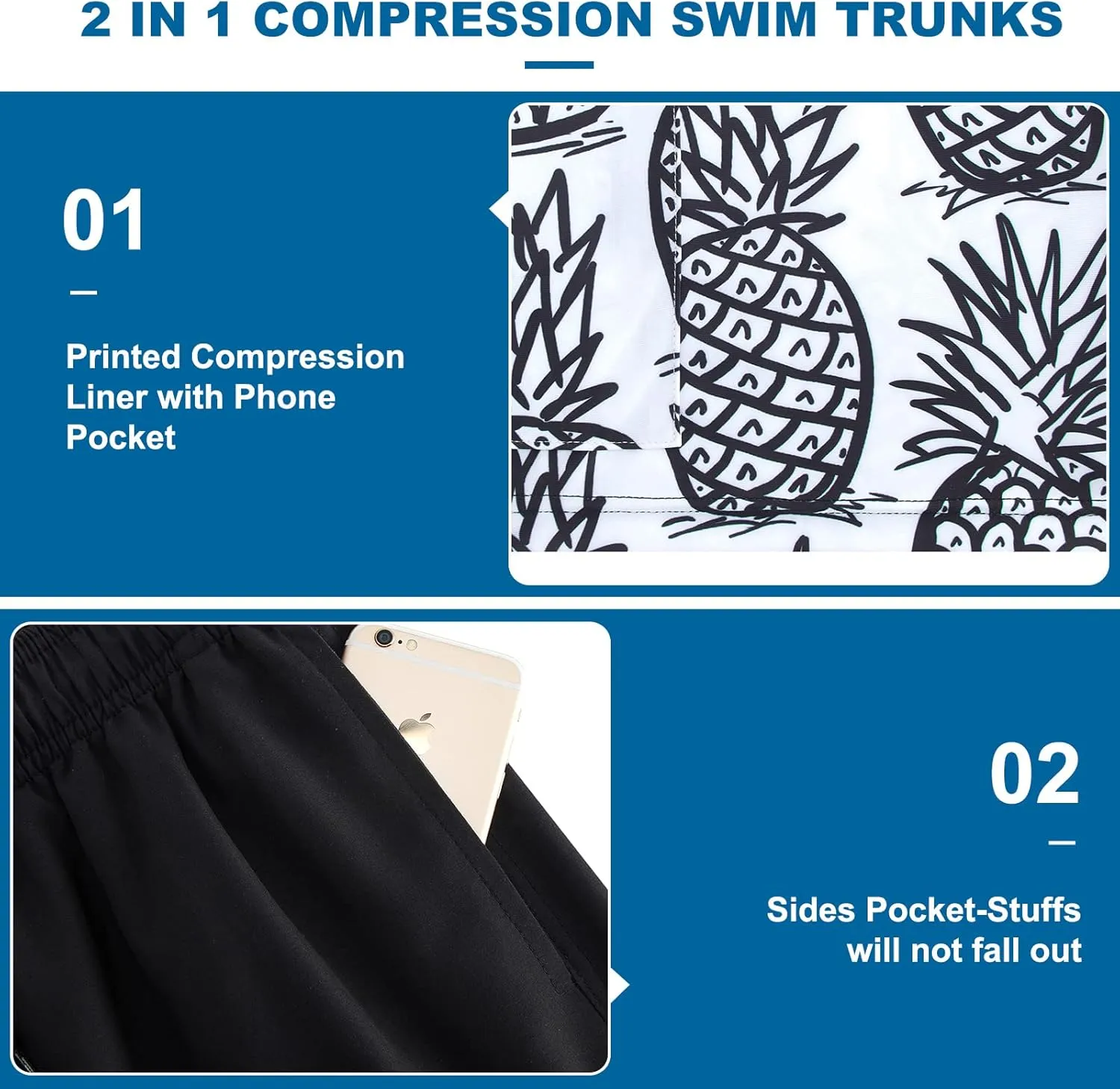 Cozople Mens Swim Trunks Quick Dry Bathing Suit with Compression Liner 5.5" Inseam Anti Chafe Beach Swim Shorts