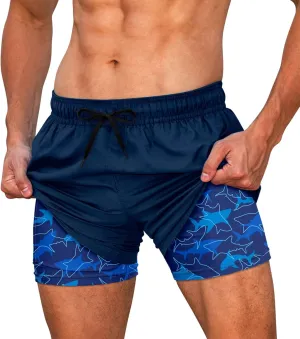 Cozople Mens Swim Trunks Quick Dry Bathing Suit with Compression Liner 5.5" Inseam Anti Chafe Beach Swim Shorts