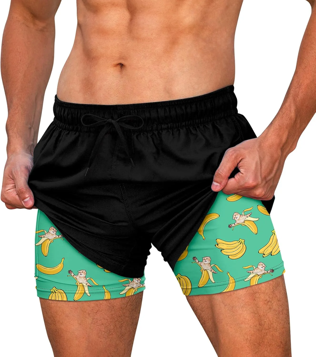 Cozople Mens Swim Trunks Quick Dry Bathing Suit with Compression Liner 5.5" Inseam Anti Chafe Beach Swim Shorts