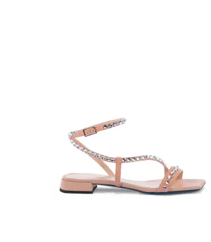 Crystal-embellished pink nappa leather sandals