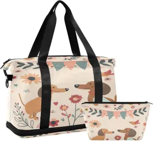 Cute Love Dog Sports Gym Bag with Waterproof Dry Wet Pocket, Travel Duffel Bag for Women MenWorkout Bag Fits Yoga, Swimming