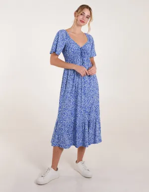 Ditsy Floral Tie Front Shirred Waist Midi Dress