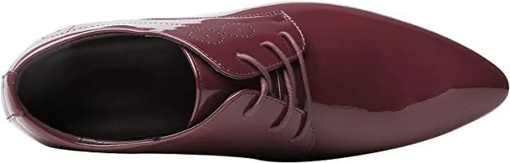 Dress Shoes for Men Pointed Toe Classic Patent Leather Lace Up Oxford Blue Red White