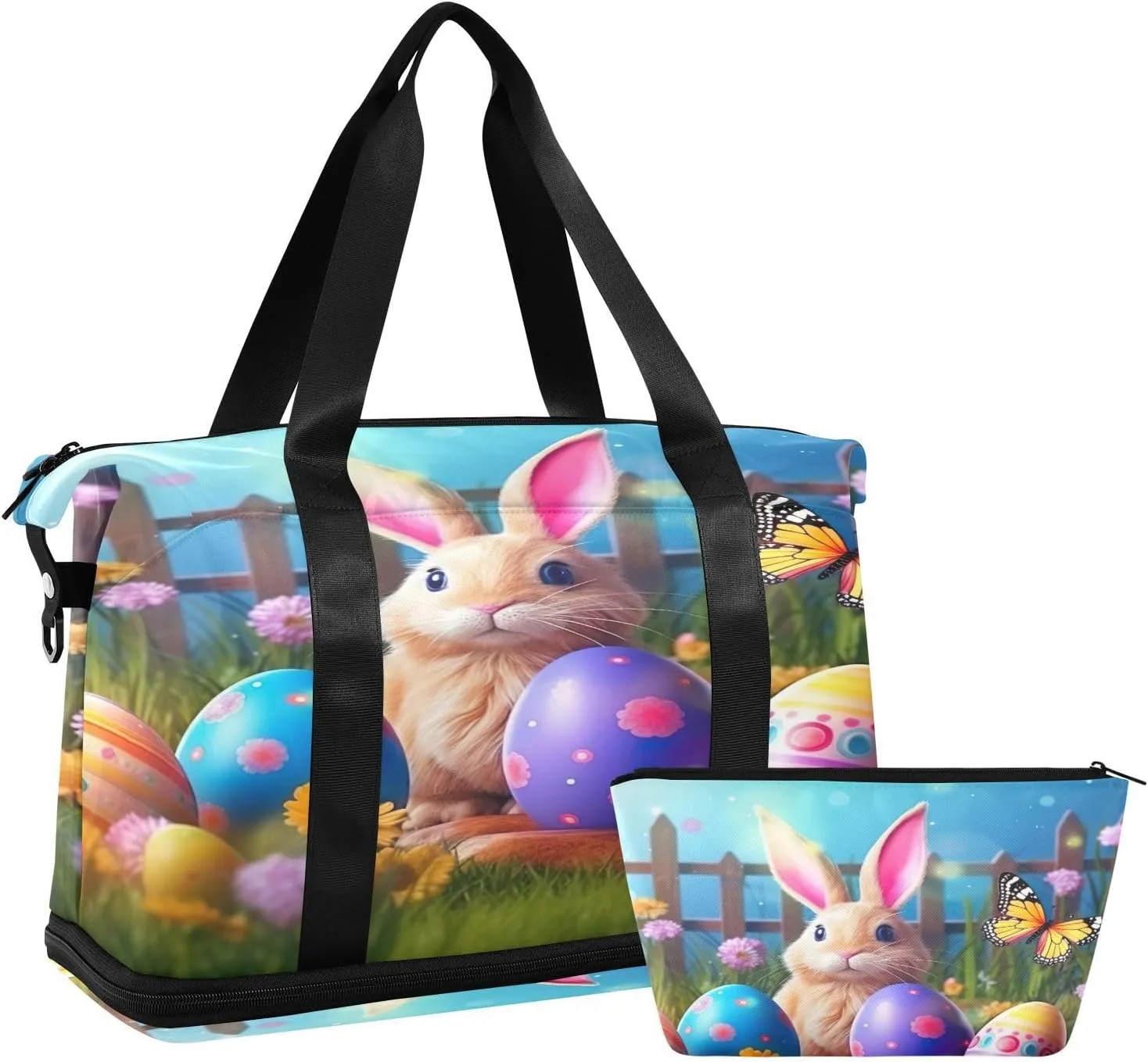 Easter Bunny Sports Gym Bag with Waterproof Dry Wet Pocket, Travel Duffel Bag for Women MenWorkout Bag Fits Yoga, Swimming