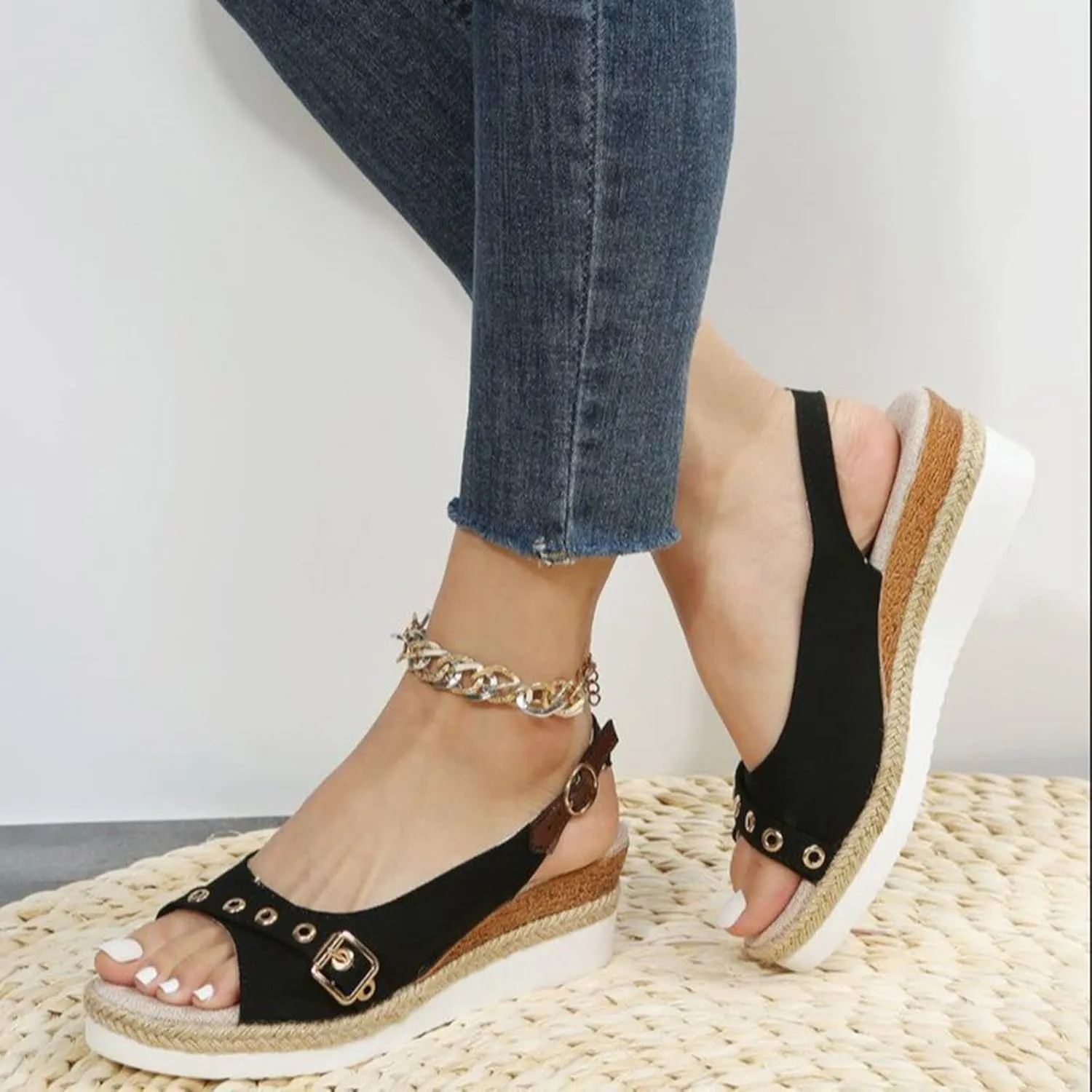 Eduavar Sandals for Women 2025 Summer Open Toe Slingback Wedges Double Strap Block Low Heel Sandals Classic Dress Shoes