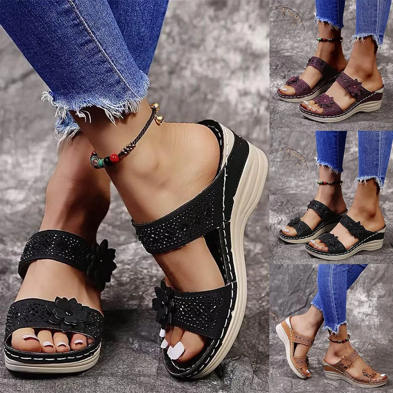 Eduavar Sandals for Women Casual Summer, Orthopedic Sandals for Women Breathable Summer Beach Sandals Casual Open Toe Sandals