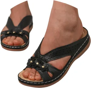 Eduavar Womens Sandals Orthopedic Slide Flat with Arch Support Lightweight Soft Comfort Summer Beach Slip On Walking Slippers