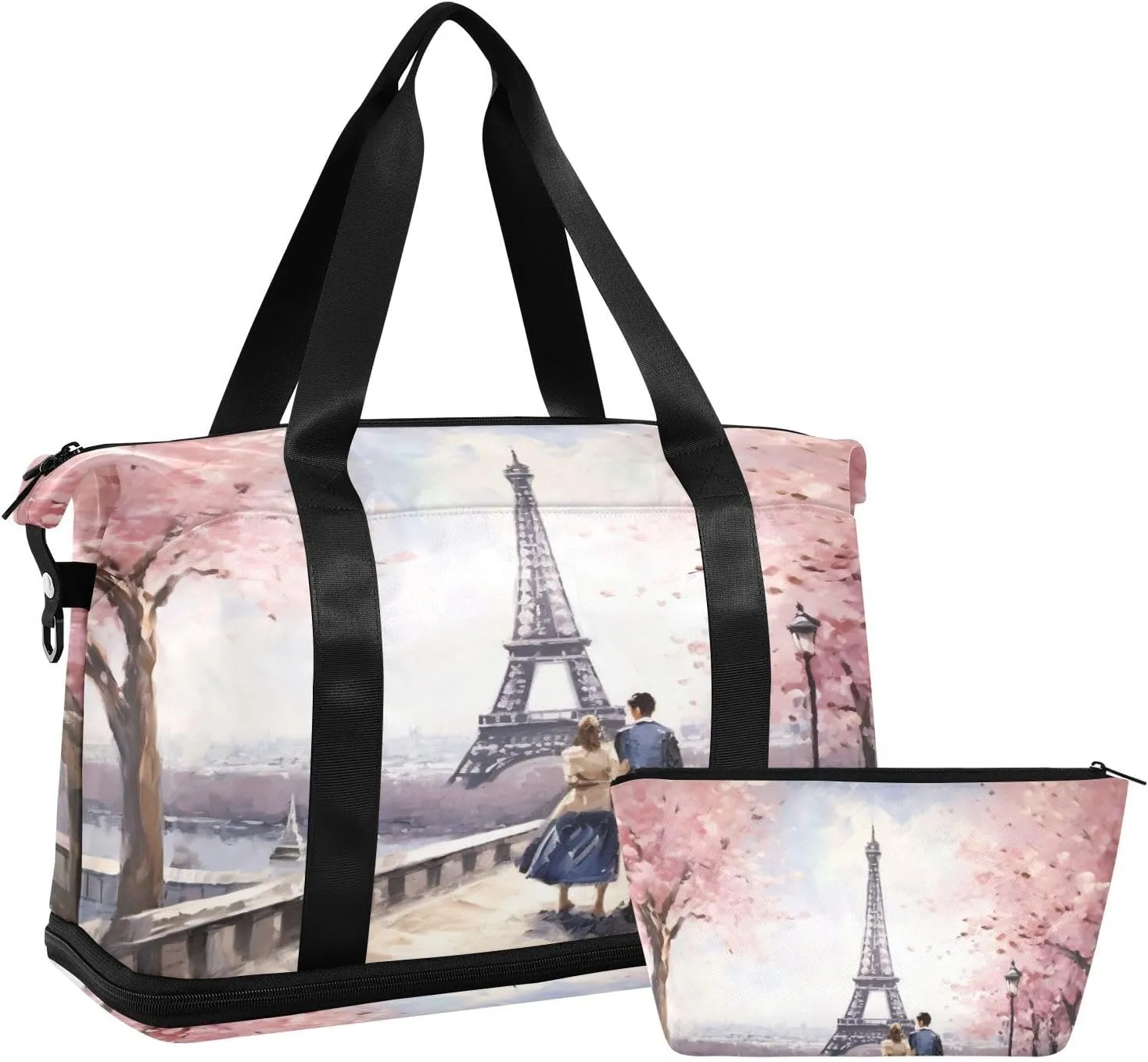 Eiffel Tower Lover Sports Gym Bag with Waterproof Dry Wet Pocket, Travel Duffel Bag for Women MenWorkout Bag Fits Yoga, Swimming
