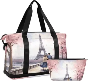 Eiffel Tower Lover Sports Gym Bag with Waterproof Dry Wet Pocket, Travel Duffel Bag for Women MenWorkout Bag Fits Yoga, Swimming