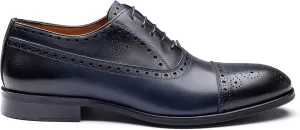 EK Collection-Formal Men's Business Shoes, Genuine Leather Classic Shoes, Lace-Up Fashionable Suit Shoes, Stylish Shoes for Men. (Navy Blue-Brown)