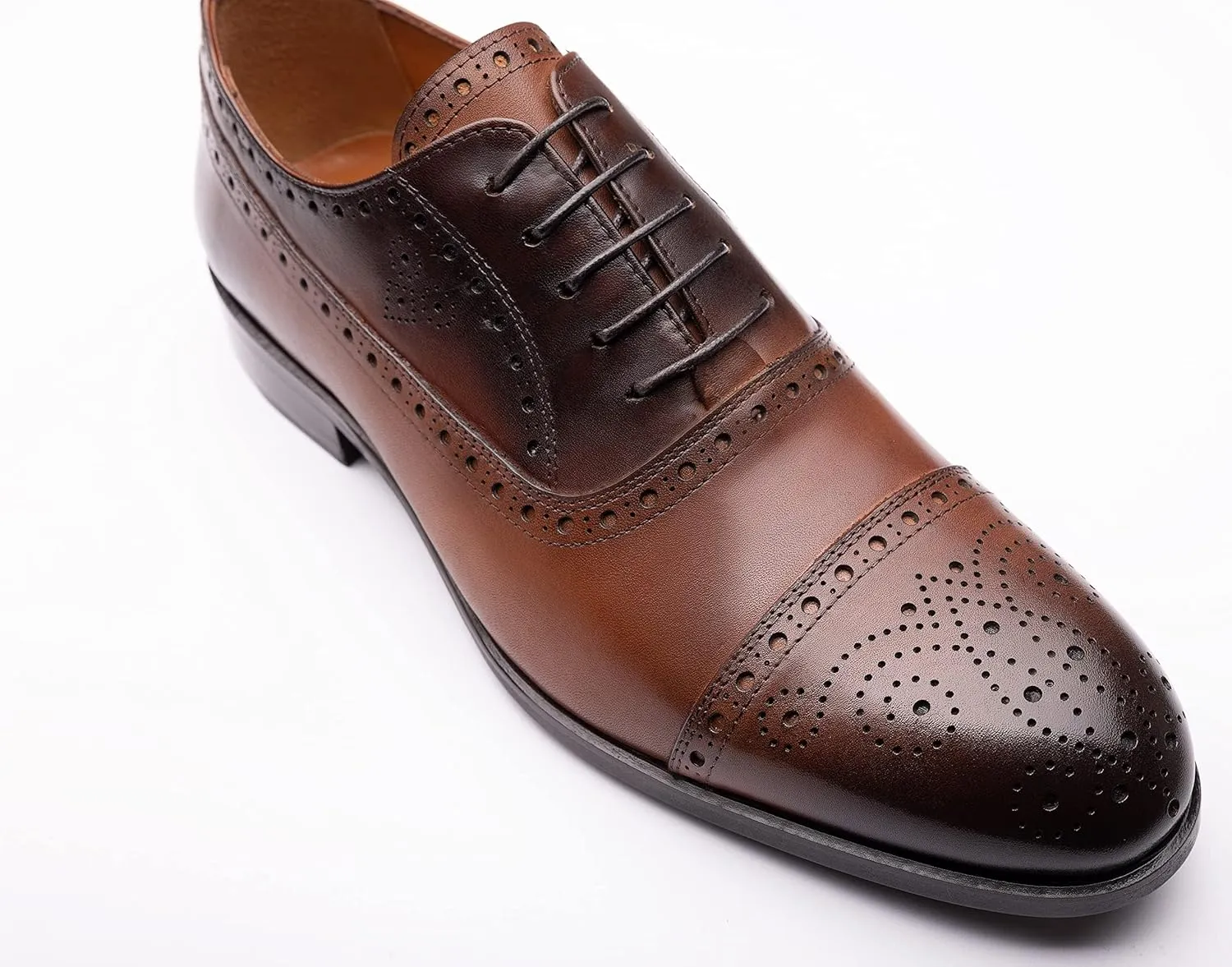 EK Collection-Formal Men's Business Shoes, Genuine Leather Classic Shoes, Lace-Up Fashionable Suit Shoes, Stylish Shoes for Men. (Navy Blue-Brown)
