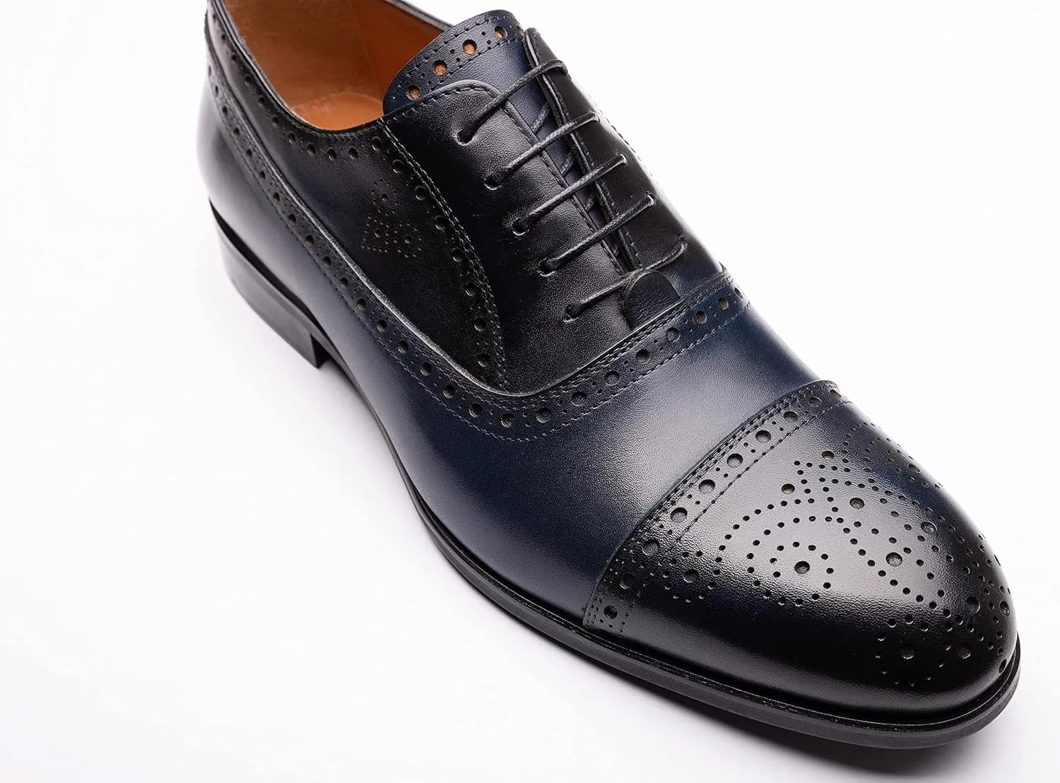 EK Collection-Formal Men's Business Shoes, Genuine Leather Classic Shoes, Lace-Up Fashionable Suit Shoes, Stylish Shoes for Men. (Navy Blue-Brown)