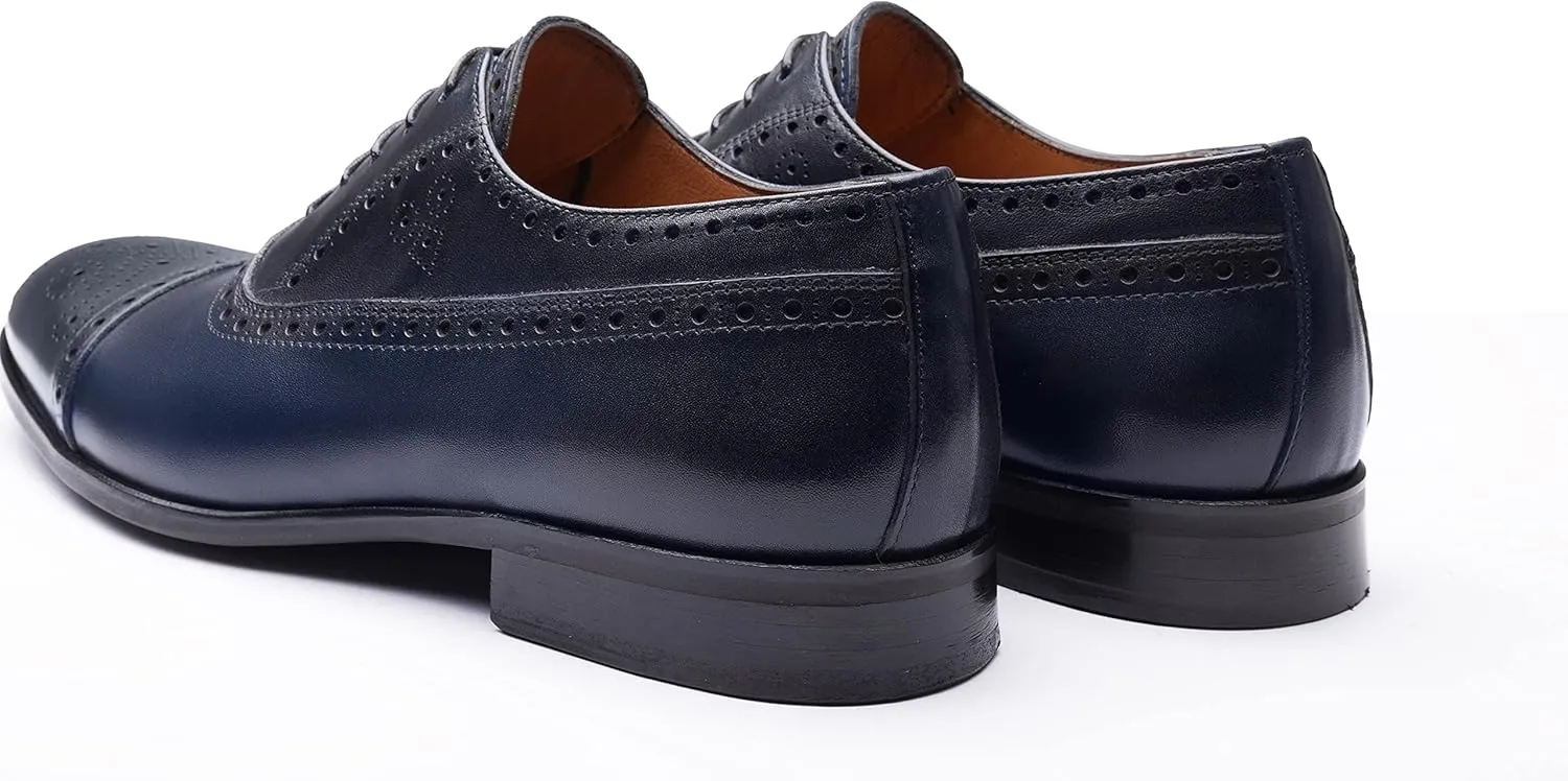 EK Collection-Formal Men's Business Shoes, Genuine Leather Classic Shoes, Lace-Up Fashionable Suit Shoes, Stylish Shoes for Men. (Navy Blue-Brown)