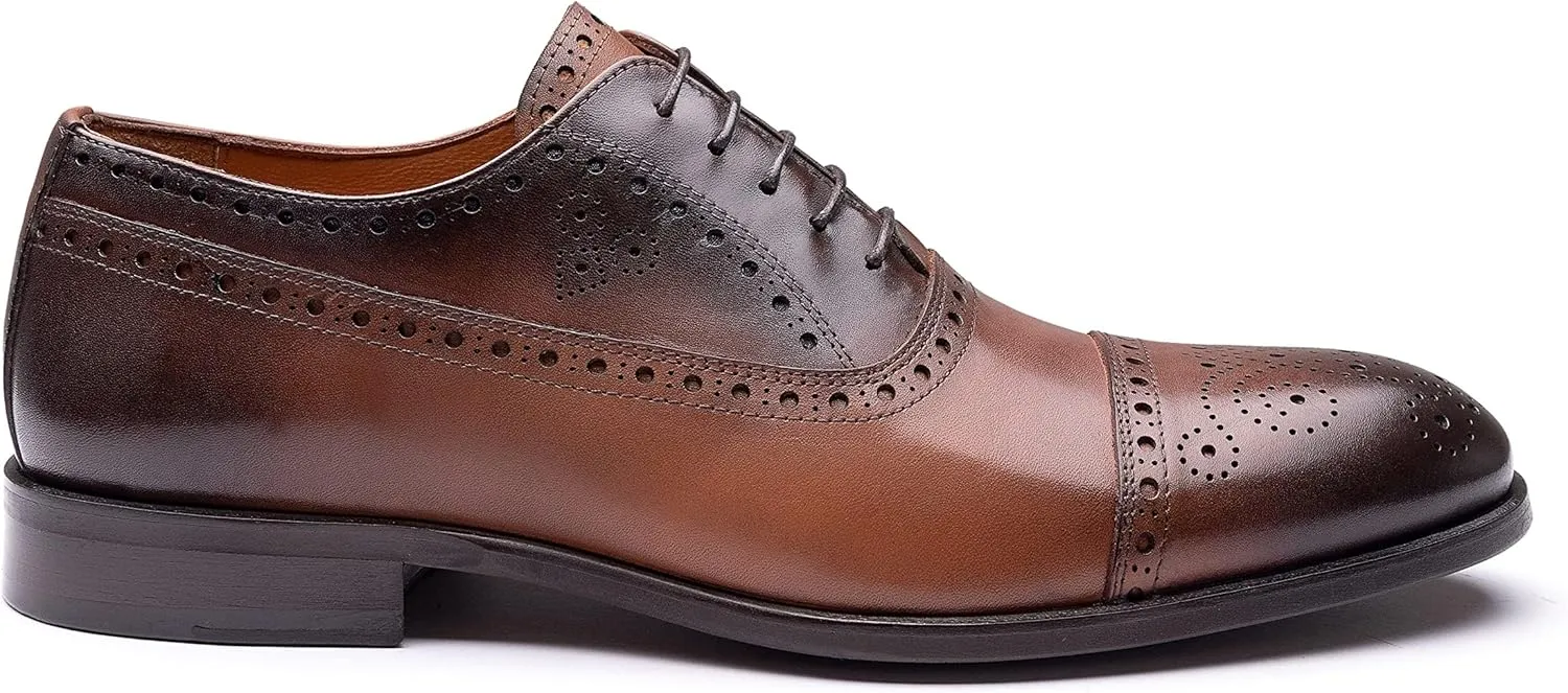 EK Collection-Formal Men's Business Shoes, Genuine Leather Classic Shoes, Lace-Up Fashionable Suit Shoes, Stylish Shoes for Men. (Navy Blue-Brown)