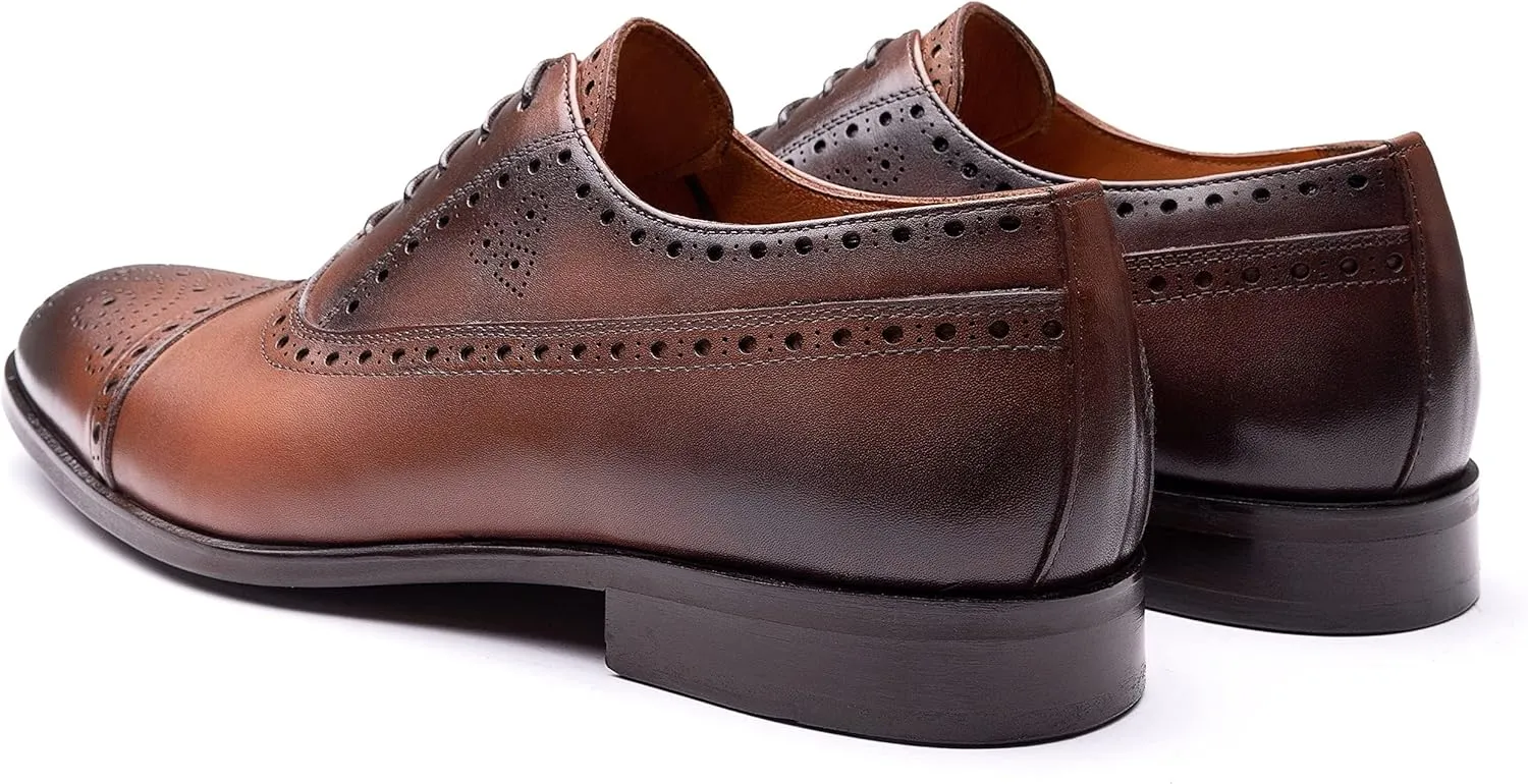 EK Collection-Formal Men's Business Shoes, Genuine Leather Classic Shoes, Lace-Up Fashionable Suit Shoes, Stylish Shoes for Men. (Navy Blue-Brown)