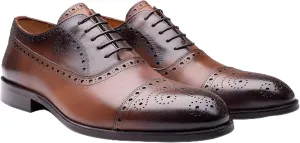 EK Collection-Formal Men's Business Shoes, Genuine Leather Classic Shoes, Lace-Up Fashionable Suit Shoes, Stylish Shoes for Men. (Navy Blue-Brown)