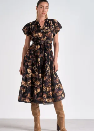 Elan Juniper Midi Dress- Black Tuscany