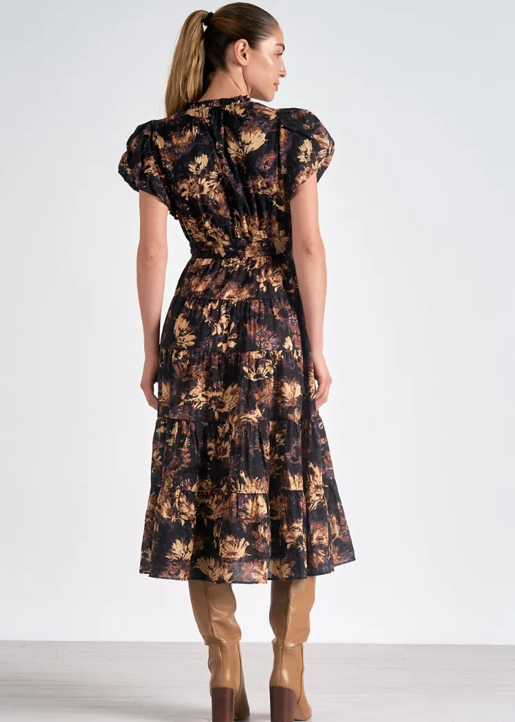 Elan Juniper Midi Dress- Black Tuscany