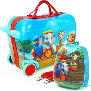 Emissary Todder Ride On Suitcase & Backpack Bundle - Kids Carry On Luggage Set