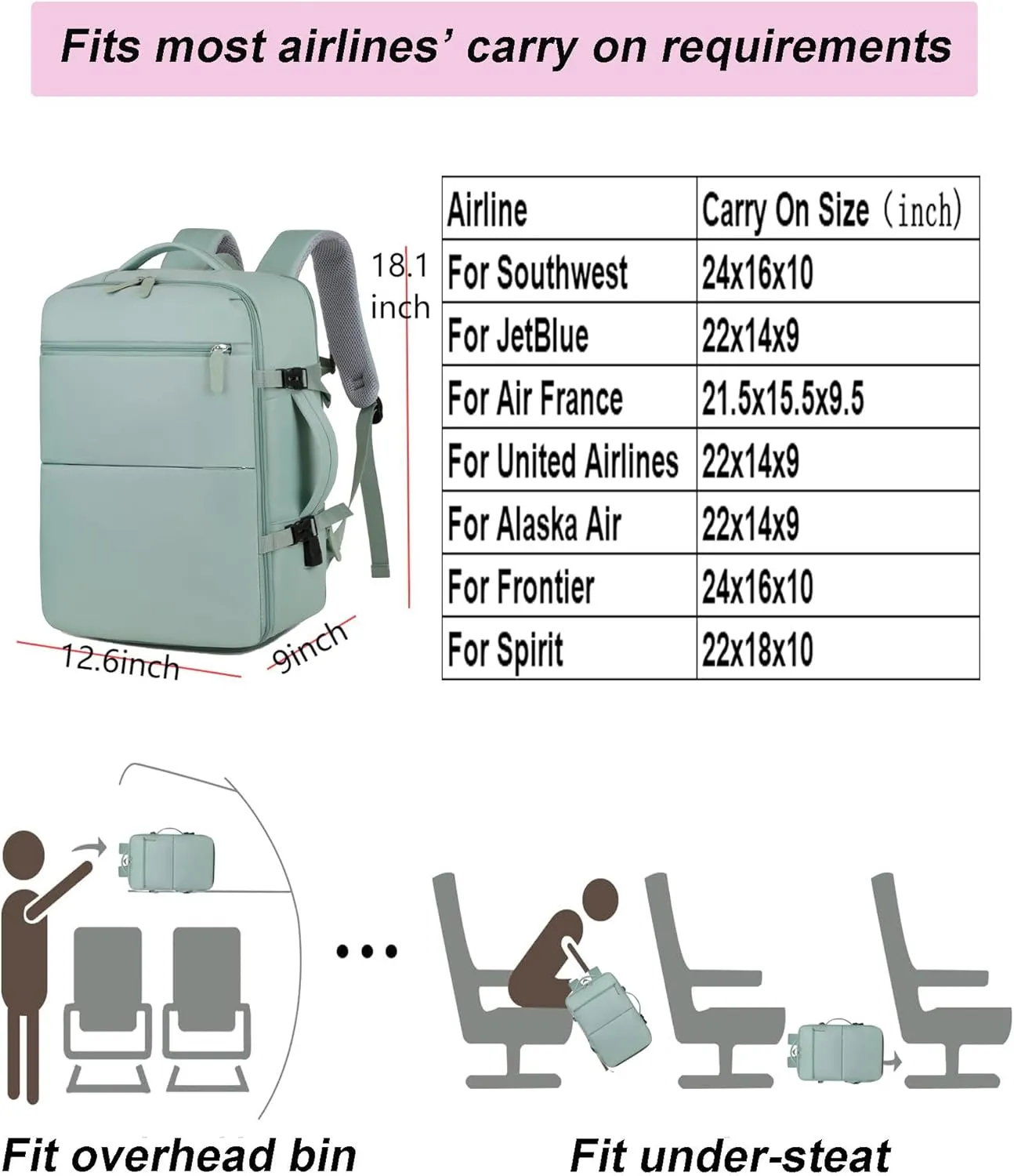 Extra large travel backpack for woman 40L Expandable airline approved backpacks 17.3 inch Laptop and USB Charging Port bags Durable Waterproof Casual bag for Weekender(Green)
