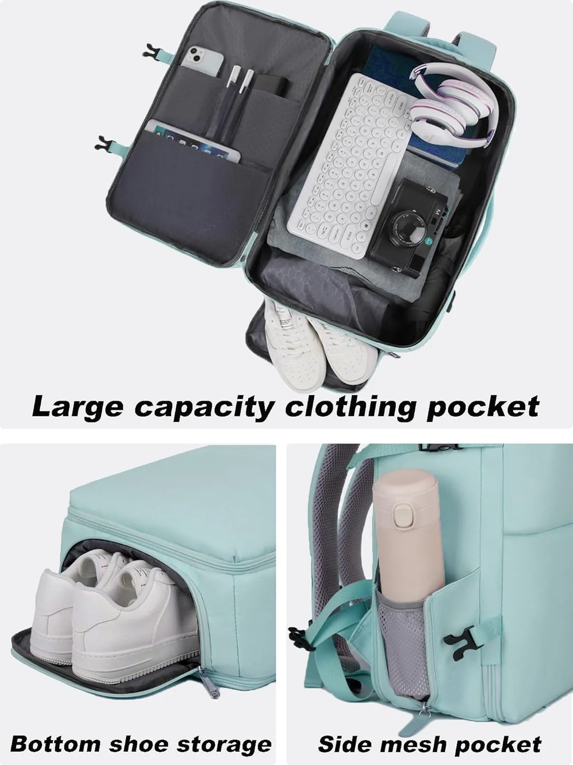 Extra large travel backpack for woman 40L Expandable airline approved backpacks 17.3 inch Laptop and USB Charging Port bags Durable Waterproof Casual bag for Weekender(Green)