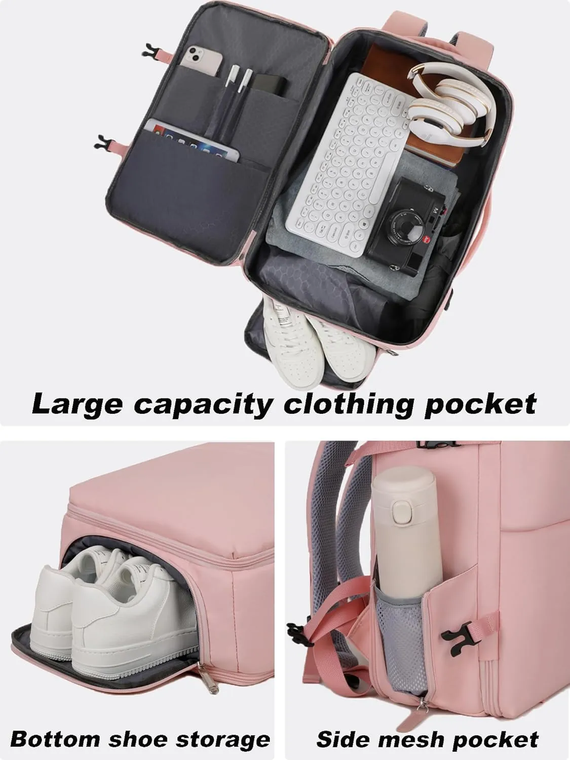 Extra large travel backpack for woman 40L Expandable airline approved backpacks 17.3 inch Laptop and USB Charging Port bags Durable Waterproof Casual bag for Weekender(Pink)