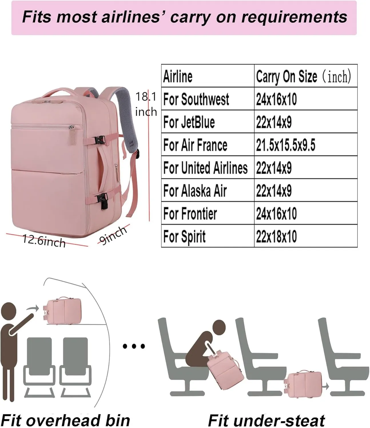 Extra large travel backpack for woman 40L Expandable airline approved backpacks 17.3 inch Laptop and USB Charging Port bags Durable Waterproof Casual bag for Weekender(Pink)