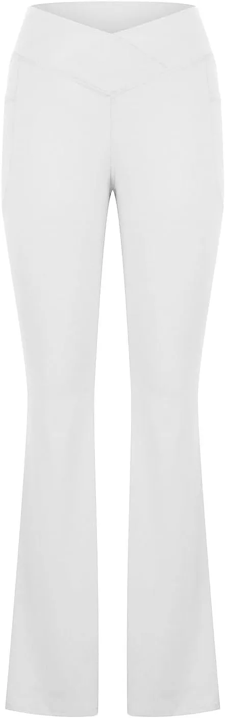 Flare Yoga Pants for Women V Neck High Waisted Tummy Control Pants Skinny Stretch Butt Lifting Pull on Pants with Pockets