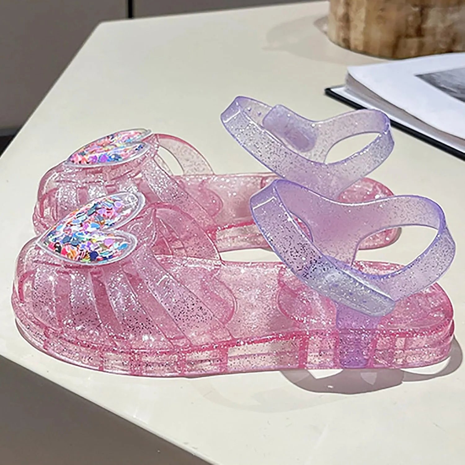 Flat Sandals Summer Shoes for Kids Big Kids Crystal Jelly Shoes Glitter Butterfly Children Sandals Summer Baby Rome Girls
