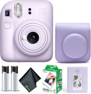 Fujifilm Instax Mini 12 Instant Camera Lilac Purple Bundle with Fuji Instax Mini Film Value Pack (20 Sheets)   Protective Carrying Case   Photo Album   Microfiber Cleaning Cloth
