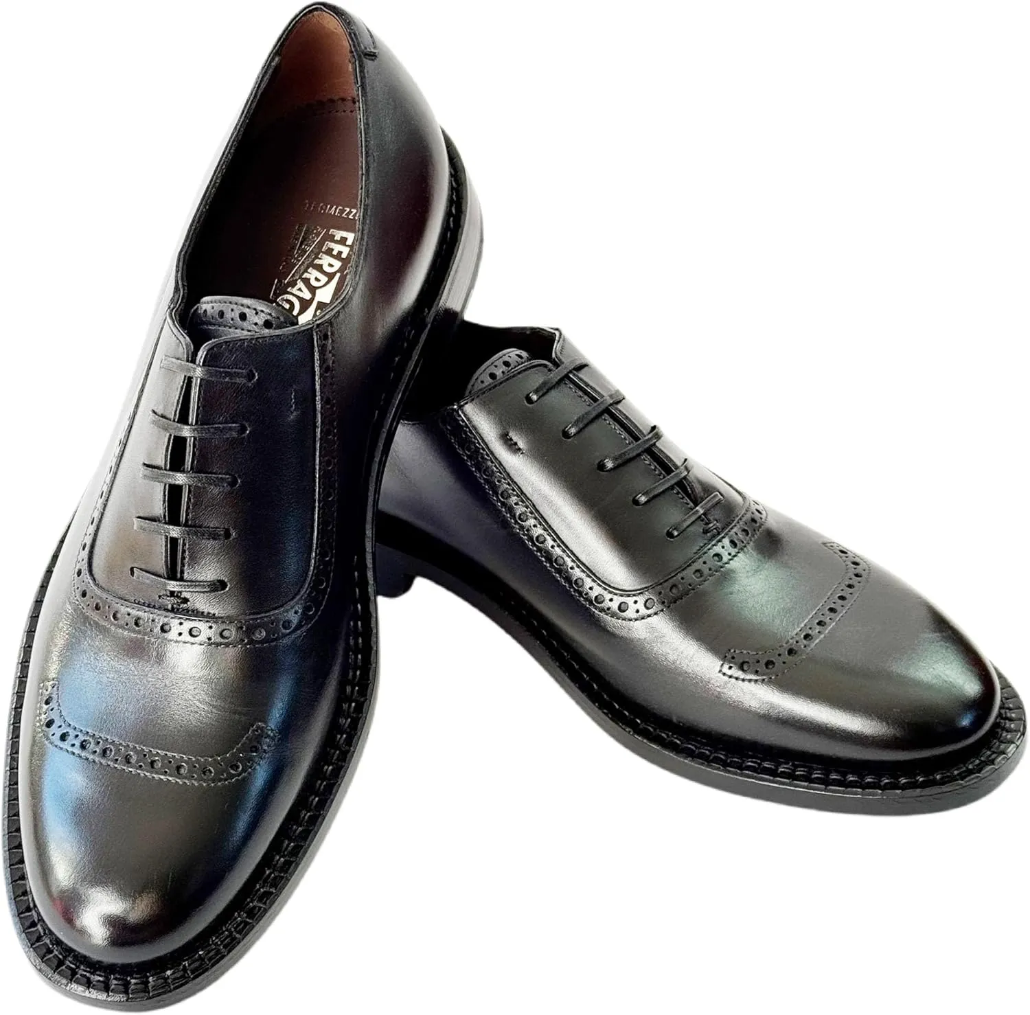 Genuine Rodolfo Tramezza Black Leather Round Toe Welted Lace-up Oxford Men's Dress Shoes (Salvatore