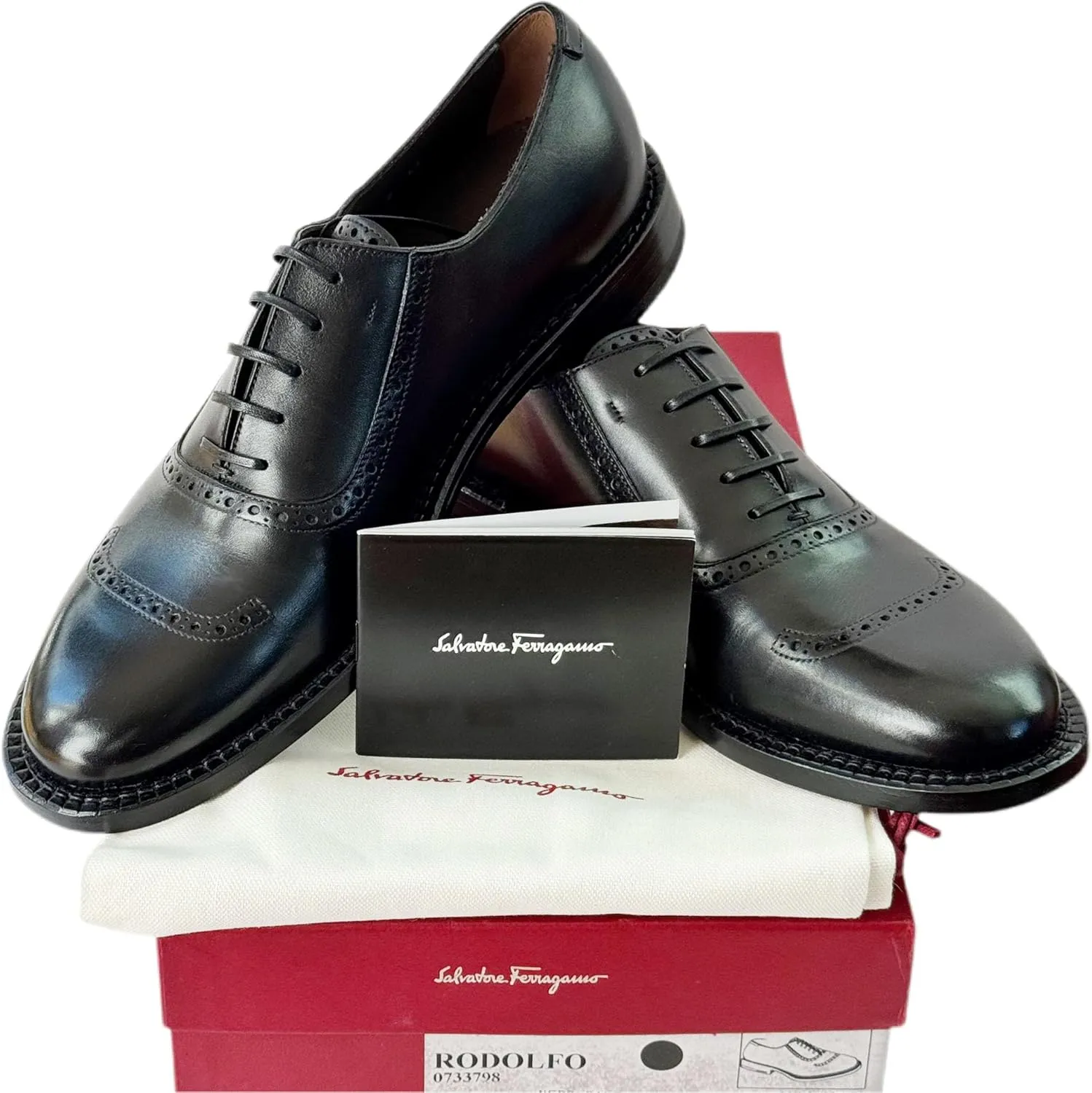 Genuine Rodolfo Tramezza Black Leather Round Toe Welted Lace-up Oxford Men's Dress Shoes (Salvatore
