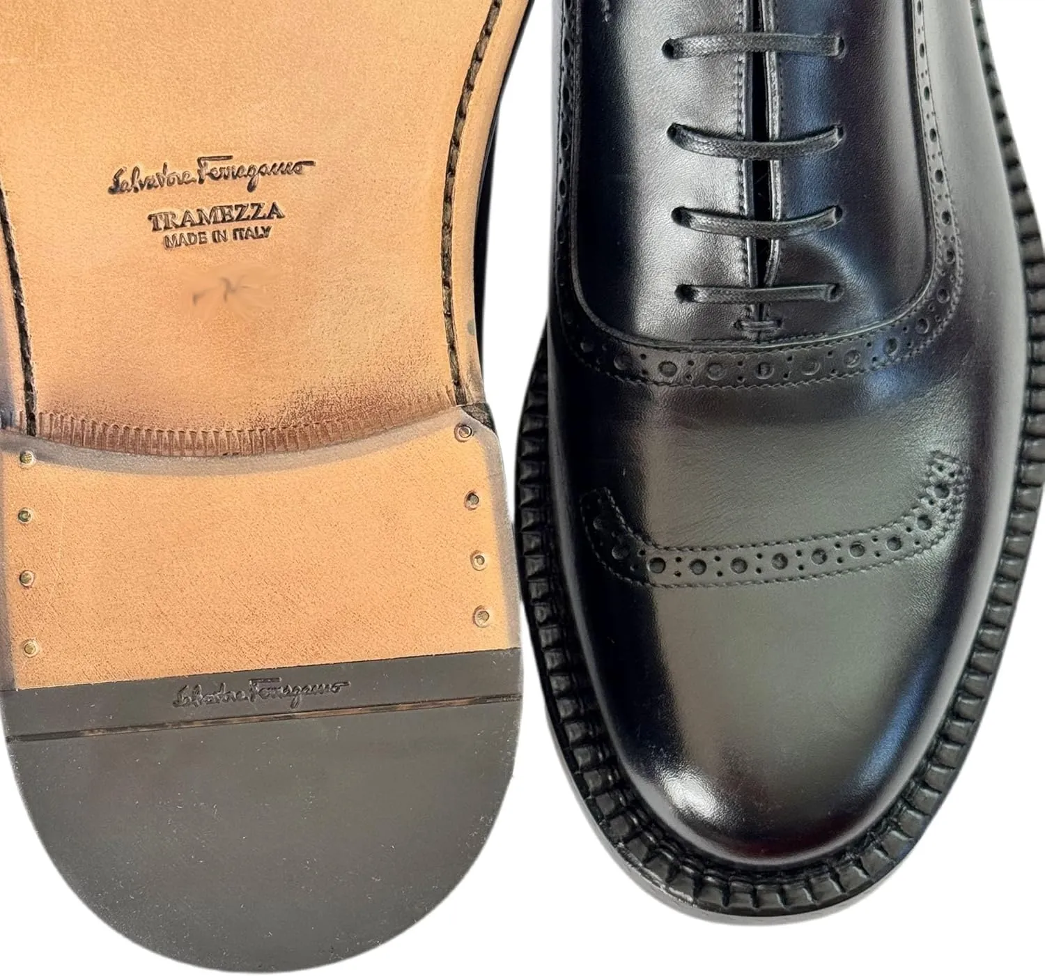 Genuine Rodolfo Tramezza Black Leather Round Toe Welted Lace-up Oxford Men's Dress Shoes (Salvatore